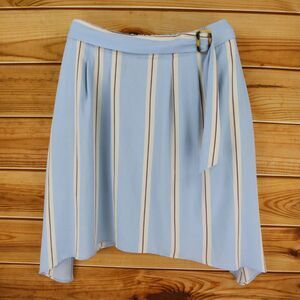 Ophelia Roe Skirt Knee Womens Size 2X Blue Striped Belted Pockets Elastic Waist